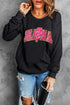 Black MAMA Shiny Graphic Pullover Sweatshirt